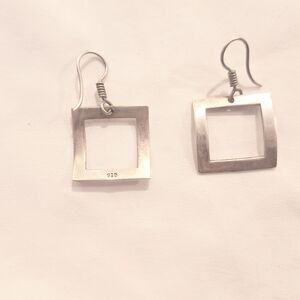Vintage  Square Hanging Dangle Sterling Silver Earrings Marked 925